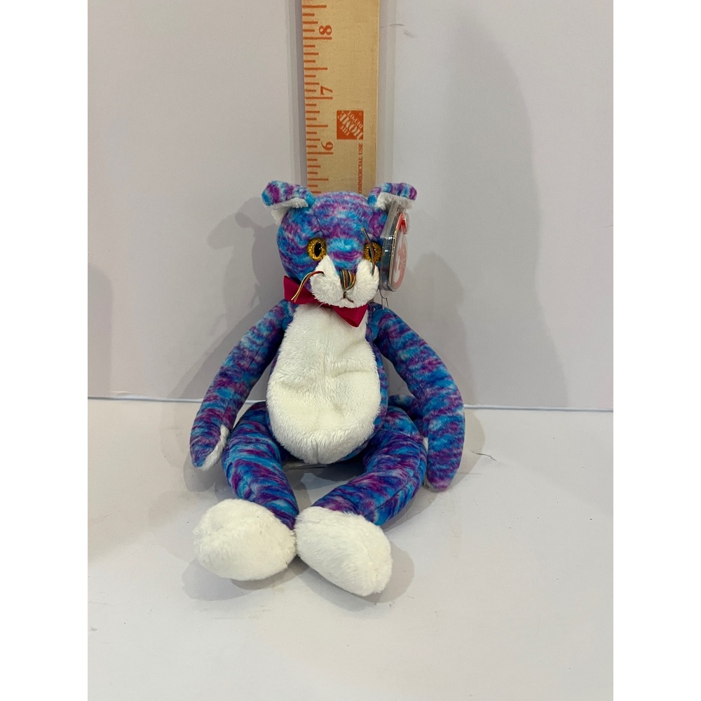 Ty Beanie Baby Kooky the Cat Purple Blue Tie Dye Plush 2001 with Tag Protector